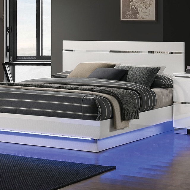 White Chrome LED Lit Queen Bed