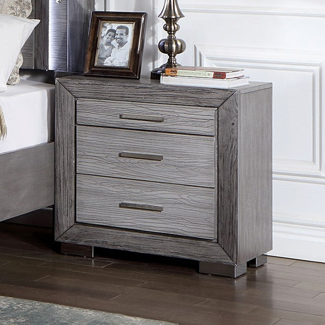 Solid Wood Gray Night Stand with USB ports