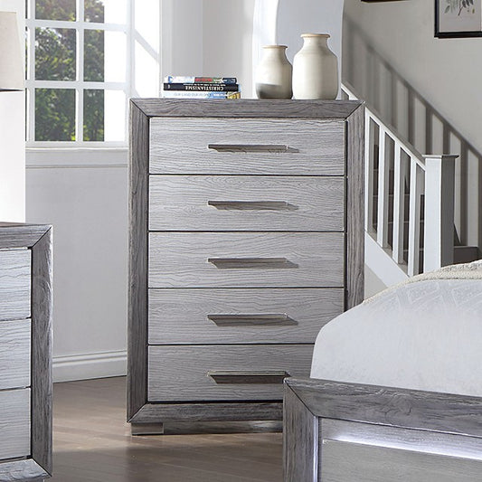 Solid Wood Gray 5 Drawer Chest