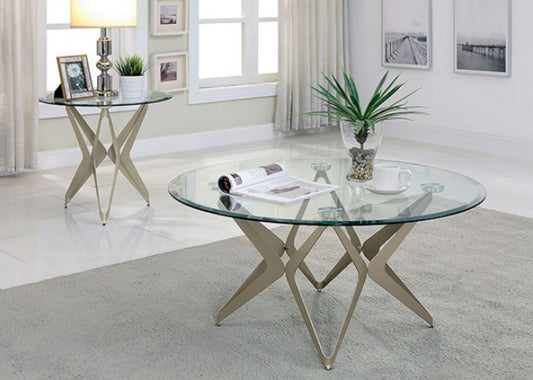 Champagne Glass Top End Table and Coffee Table Bundle