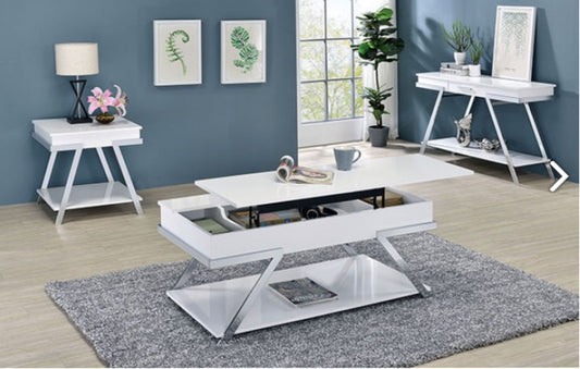 White Chrome 3 Piece Table Set