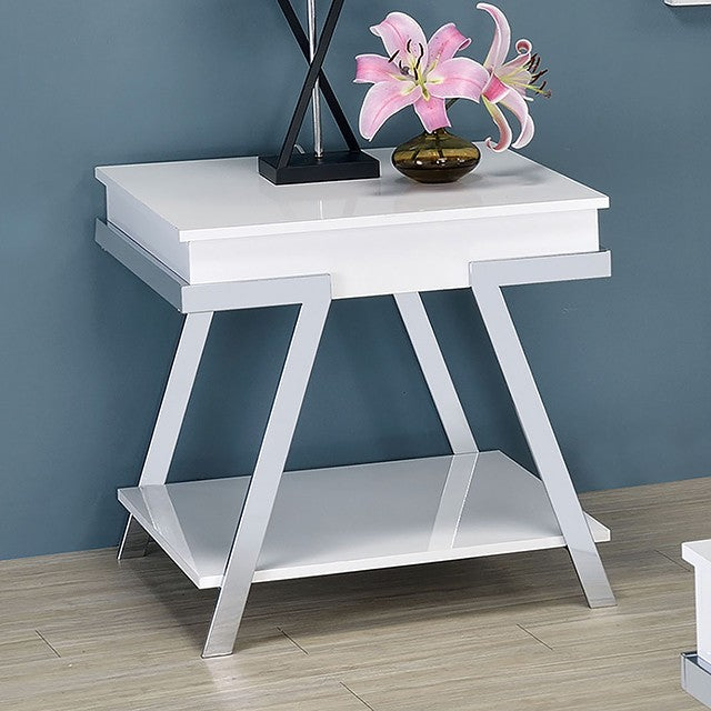 White Chrome End Table