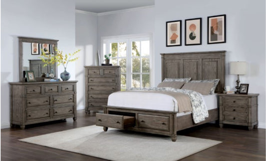 Solid Wood Cal. King Bed with Mirrored Dresser