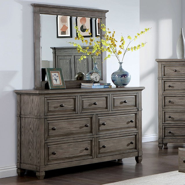 Solid Wood Warm Gray 7 Drawer Mirrored Dresser