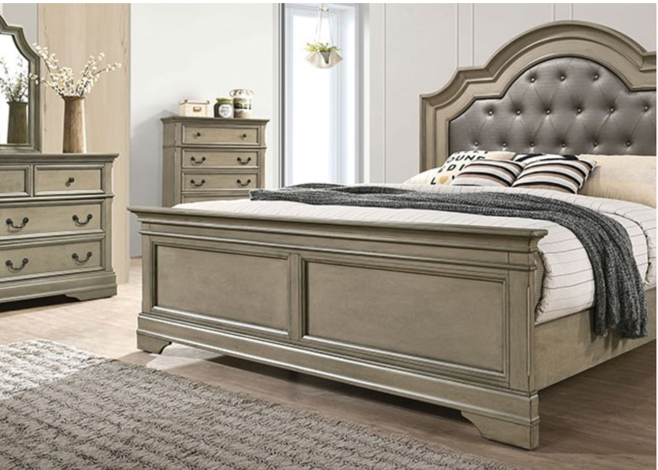 Antique Warm Gray Cal. King Bed with Dresser