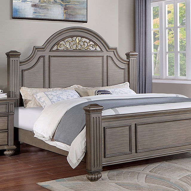 Solid Wood Gray Queen Bed with Mirrored Dresser, Chest and 2 Night Stands