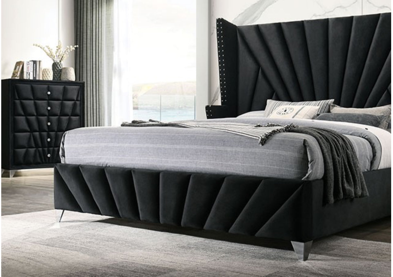 Black Velvet Queen Bed