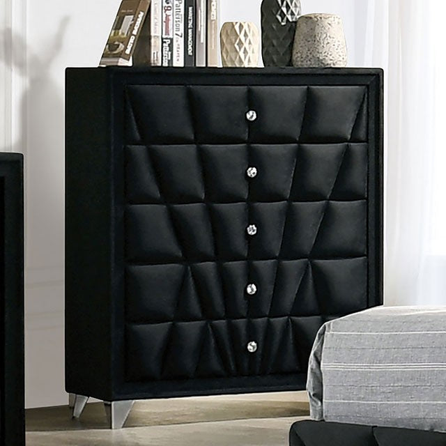 Black Velvet E. King Bed with Mirrored Dresser and Chest