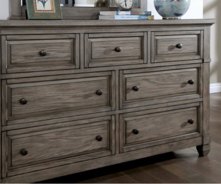 Solid Wood Warm Gray 7 Drawer Mirrored Dresser