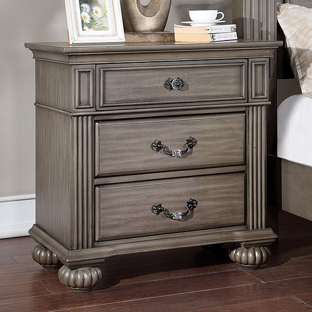 Solid Wood Gray Cal. King Bed with Mirrored Dresser, Chest, and 2 Night Stands