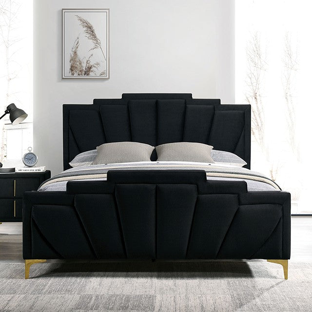 Slick Black/Gold Queen Bed with 2 Night Stands