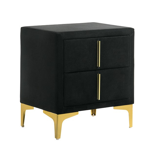 Slick Black/Gold Queen Bed with 2 Night Stands