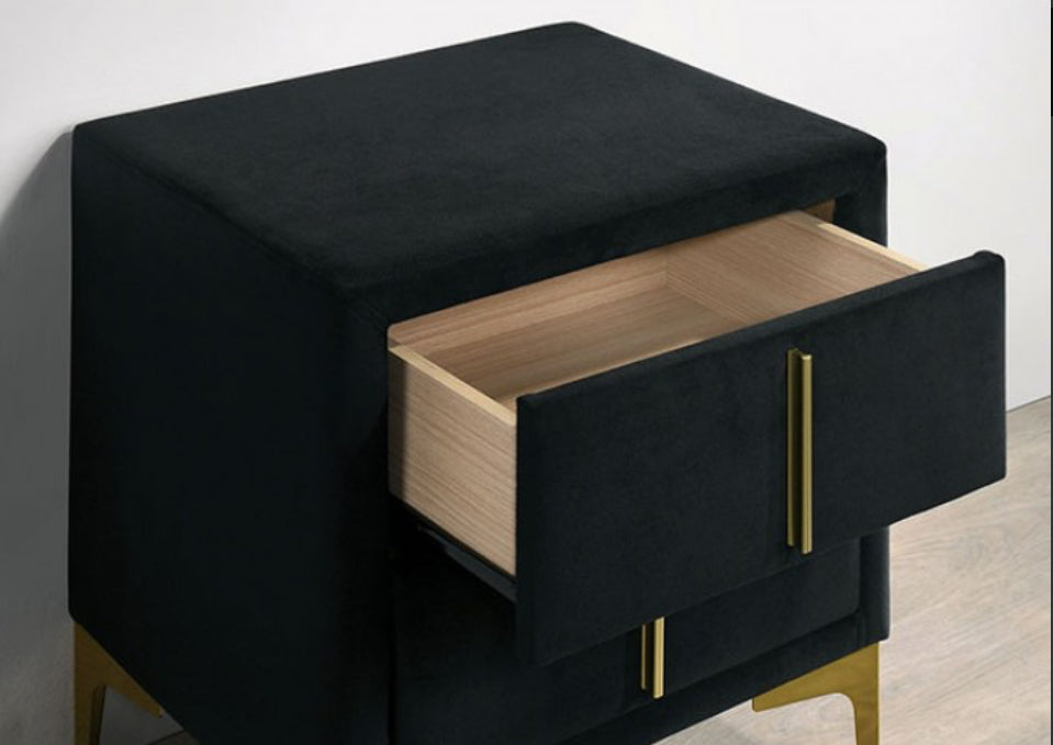 Slick Black/Gold Queen Bed with 2 Night Stands