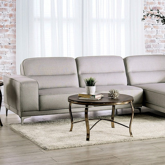 Midsized Light Gray Sectional with Chrome Metal Legs