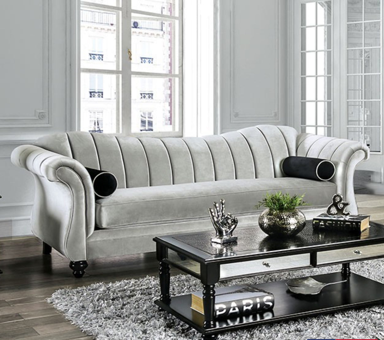 Pewter Seashelll Tufting Sofa