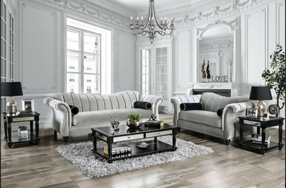 Pewter Seashelll Tufting Sofa