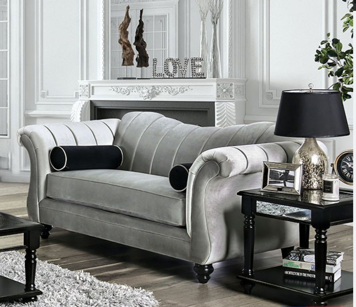 Pewter Seashelll Tufting Sofa